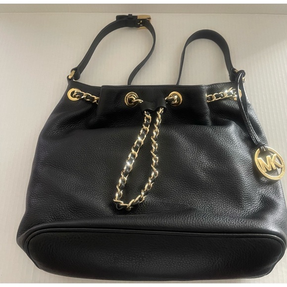 Michael Kors Black Leather Shoulder Bag/Bucket Bag with Gold Accents - Picture 2 of 7